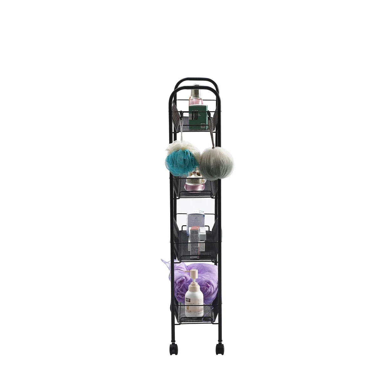 Matte Black - 4 Tier Mesh Basket Cart with 4 Wheels