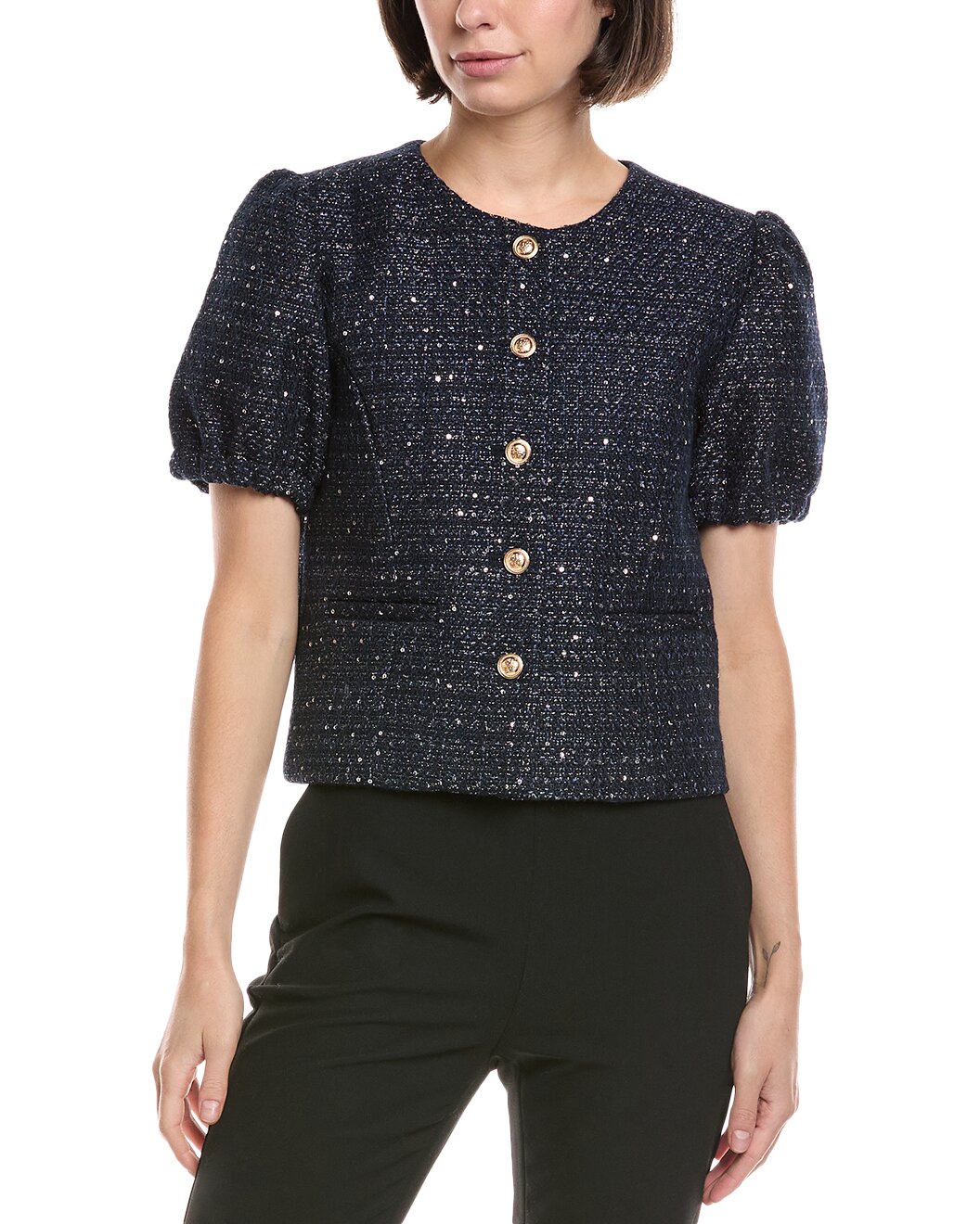 Tweed Cardigan Dark Navy/Silver - Nanette Lepore