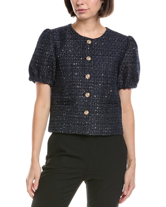 Tweed Cardigan Dark Navy/Silver - Nanette Lepore