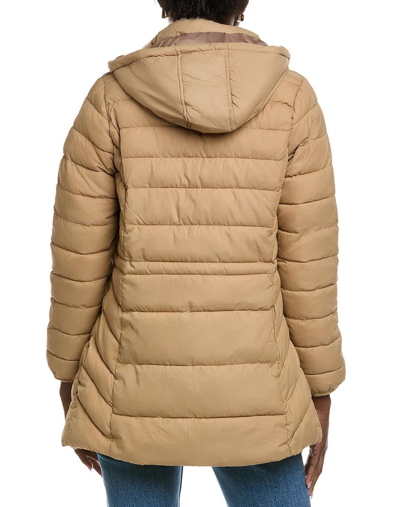 Puffer with Rabbit Fur Collar Camel