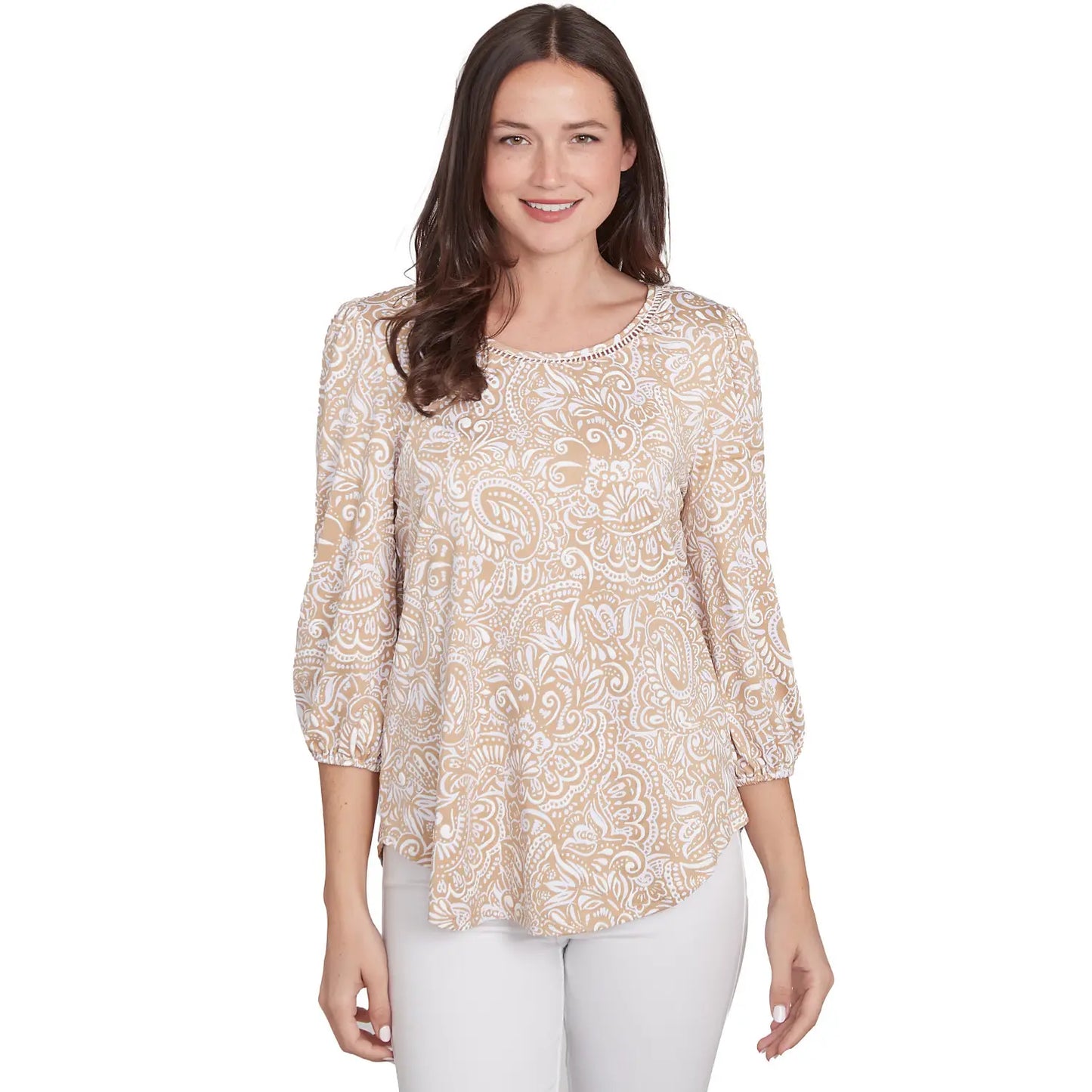 Mixed Pattern Puff Print Top Bamboo Multi - Ruby Rd