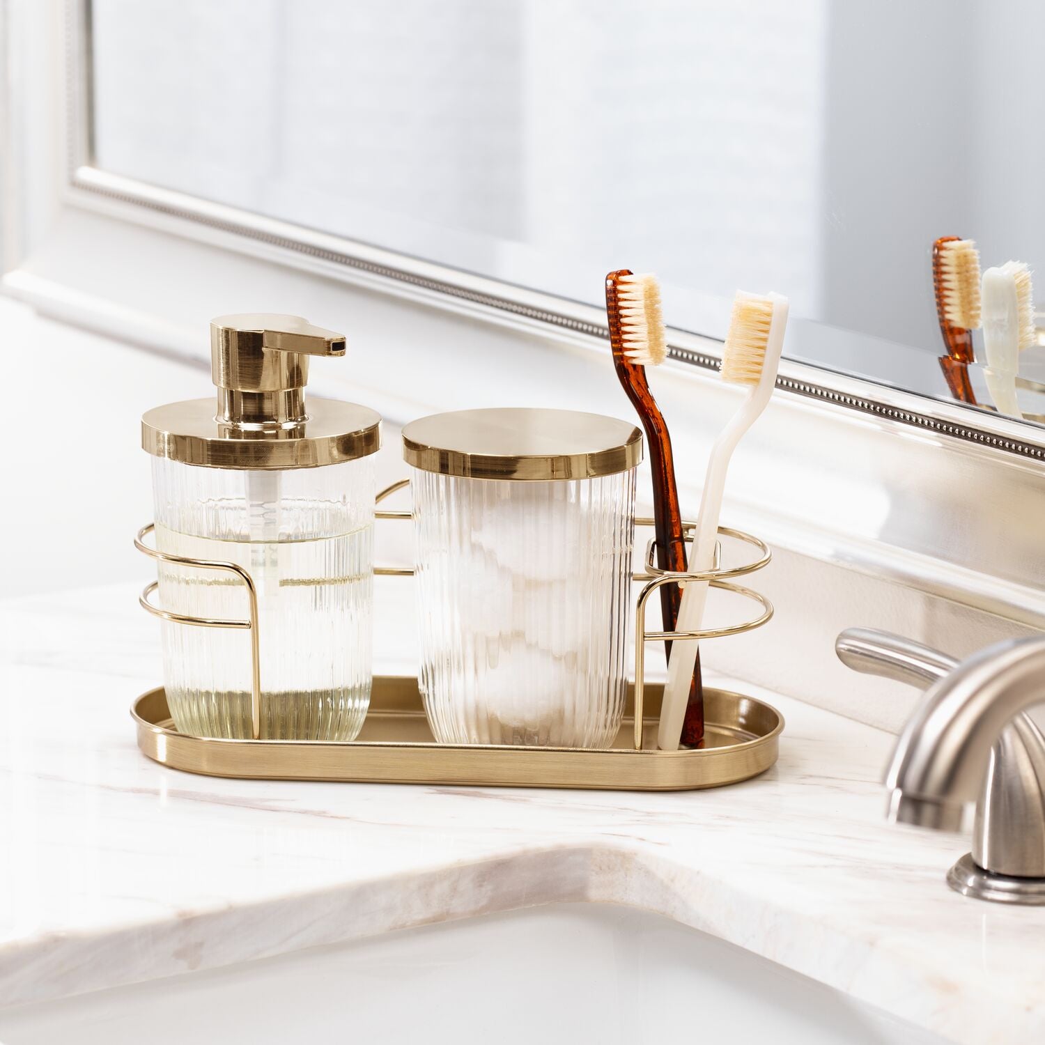Soap Pump, Canister, Cage TB Holder Gold