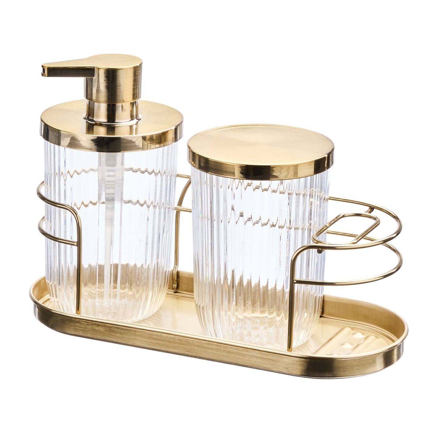 Soap Pump, Canister, Cage TB Holder Gold