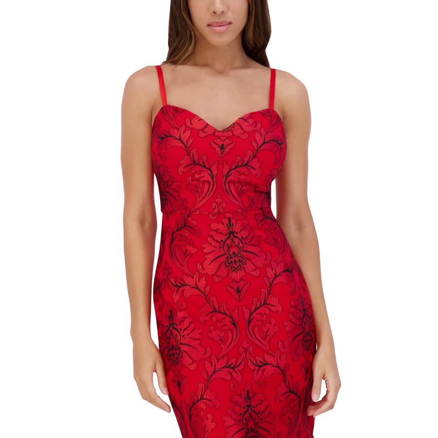 Embroidered Floral Flounce Hem Dress Red /Black  - Siena