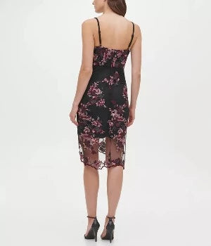 Sleeveless Floral Lace Chiffon  Dress Black /Pink - Guess