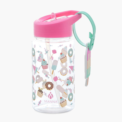 Botella de agua con pajita de 450 ml Buddy - Estampado de paletas con etiqueta