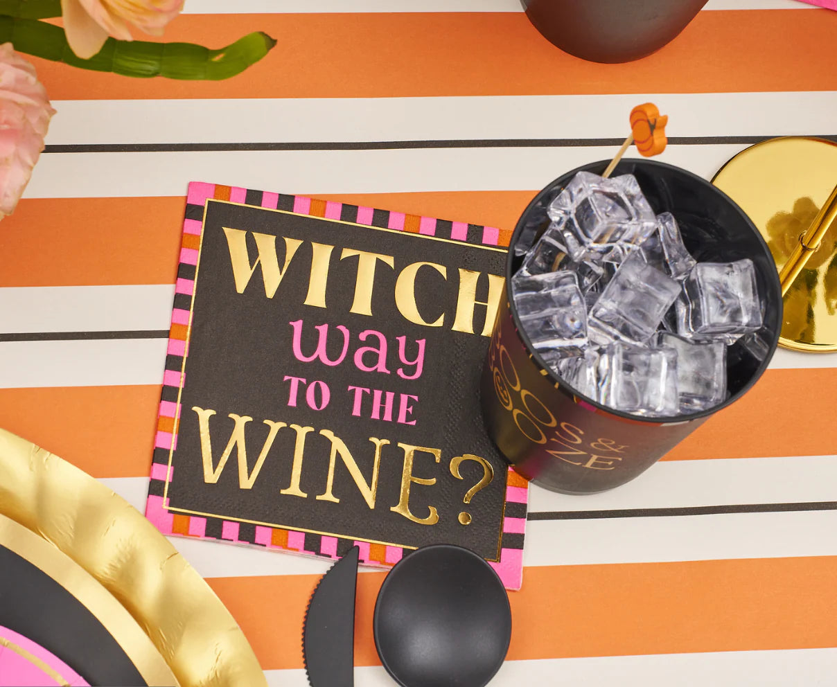 Boo Bold 3 ply Cocktail Napkin - Witch Way tothe Wine -5"Gold Foil