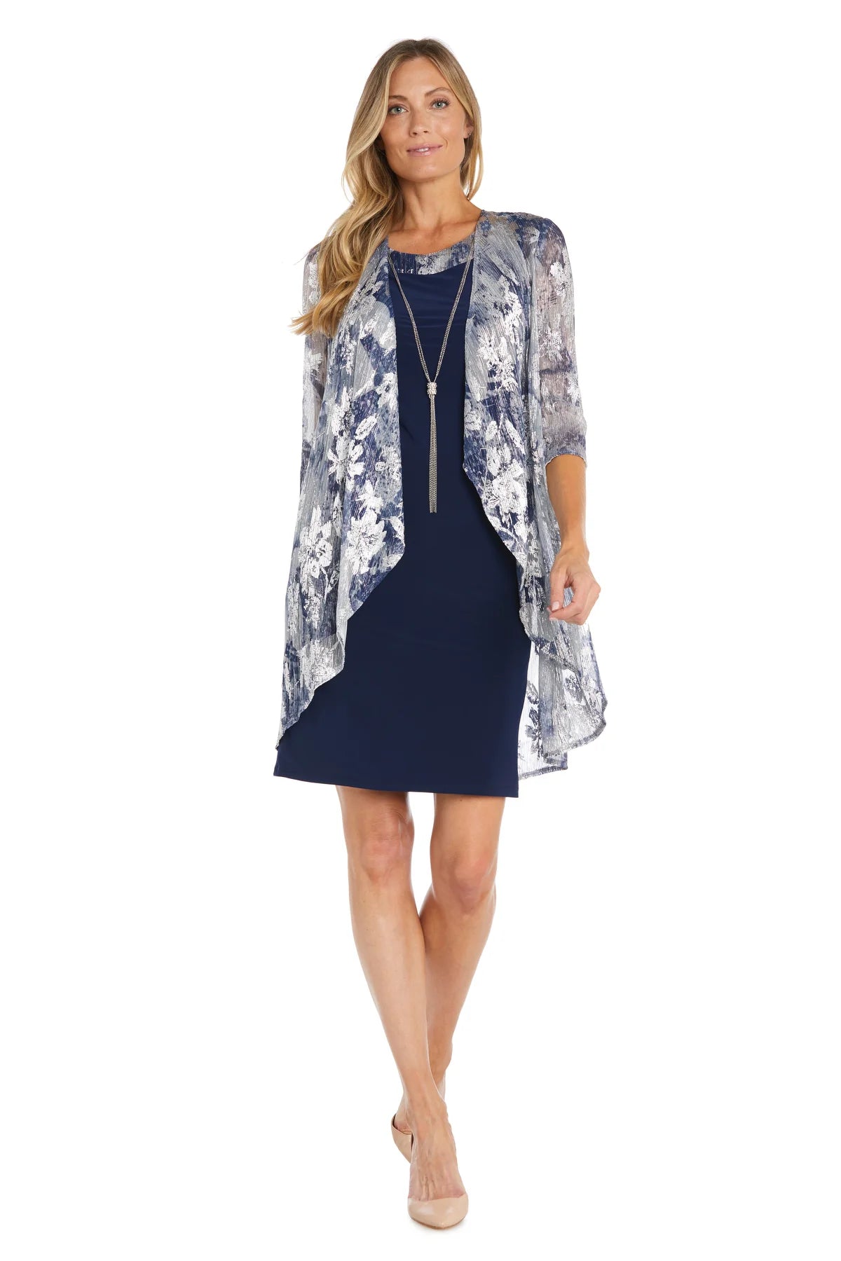 Flyaway Metallic Jacket Dress Navy/Silver -RM Richards
