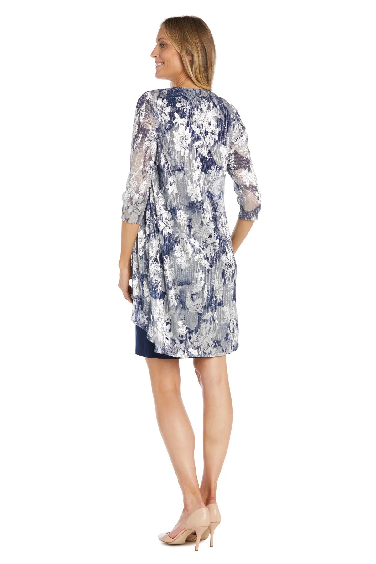 Flyaway Metallic Jacket Dress Navy/Silver -RM Richards