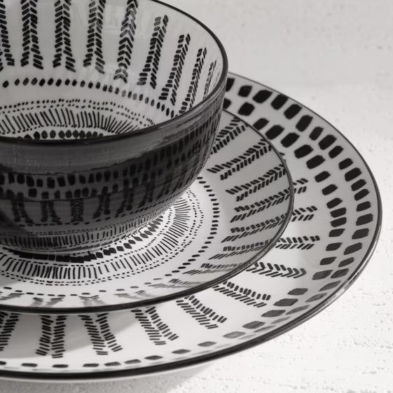 Dishes Set 12  ( Plates) White-Black