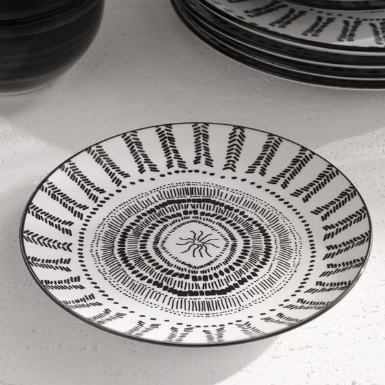 Dishes Set 12  ( Plates) White-Black