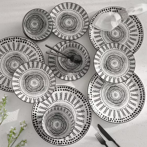 Dishes Set 12  ( Plates) White-Black