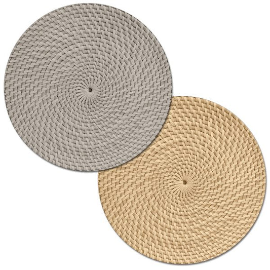 Taupe Faux Basketweave Round Reversible Placemat