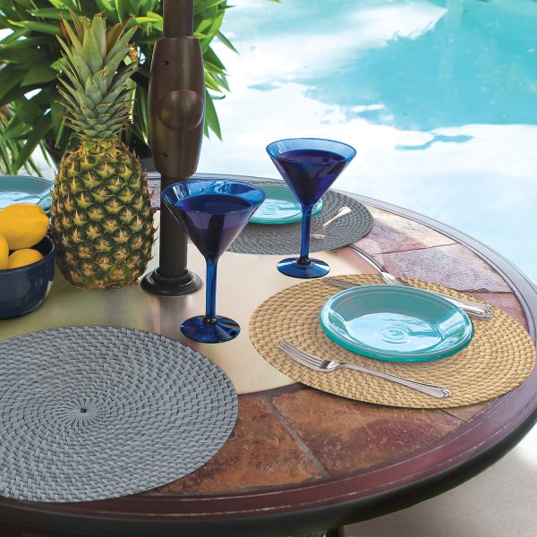 Grey Faux Basketweave Round Reversible Placemat