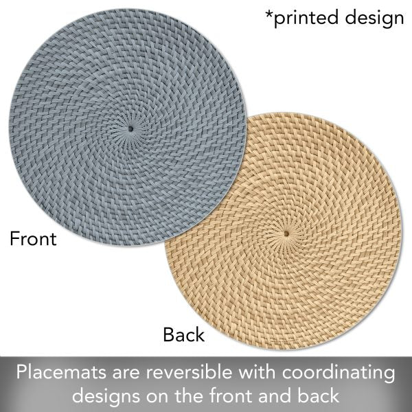 Grey Faux Basketweave Round Reversible Placemat