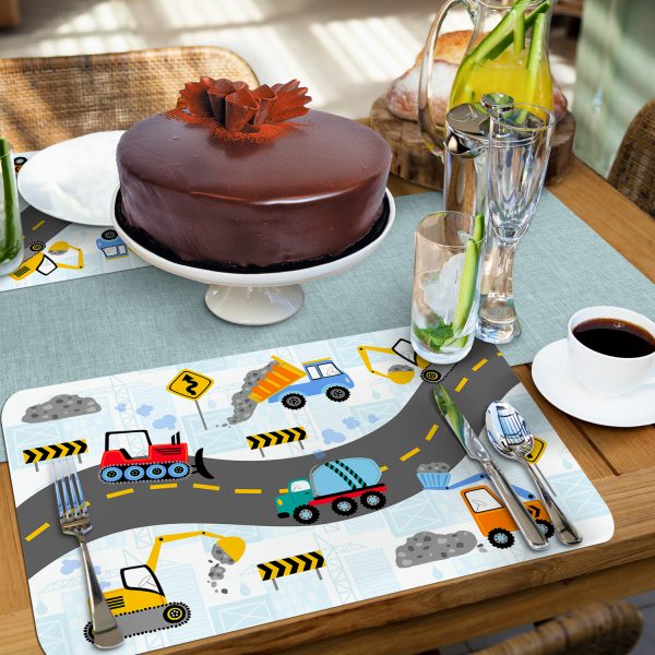 Camiones de construcción para niños - Mantel individual reversible de fácil cuidado