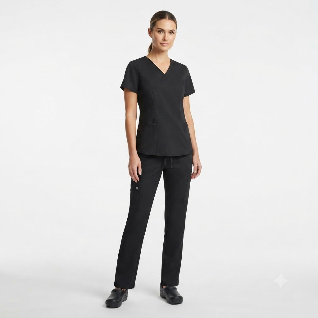Uniforme negro con cuello en V y dos bolsillos 1119