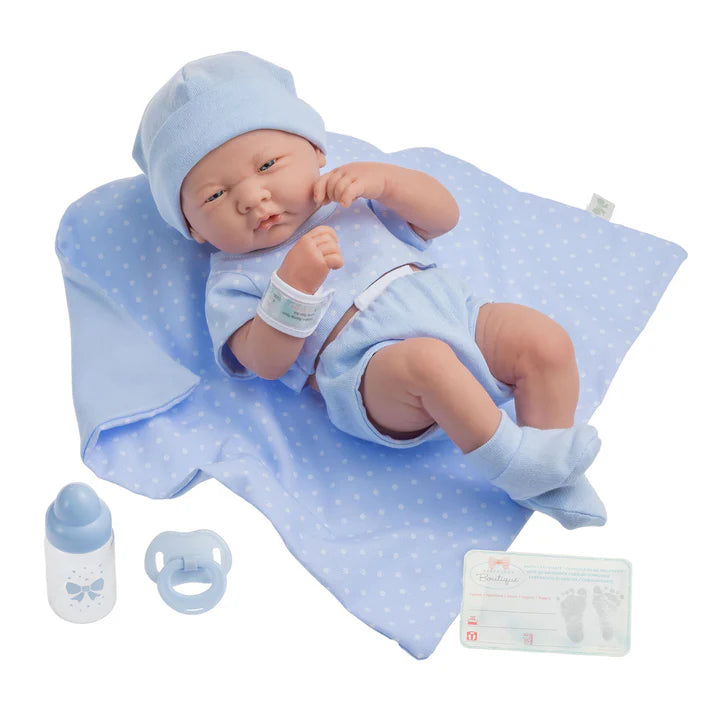 La Newborn Boutique 14 Inch Real Boy Baby Doll-Blue Outfit 9 Pcs Set