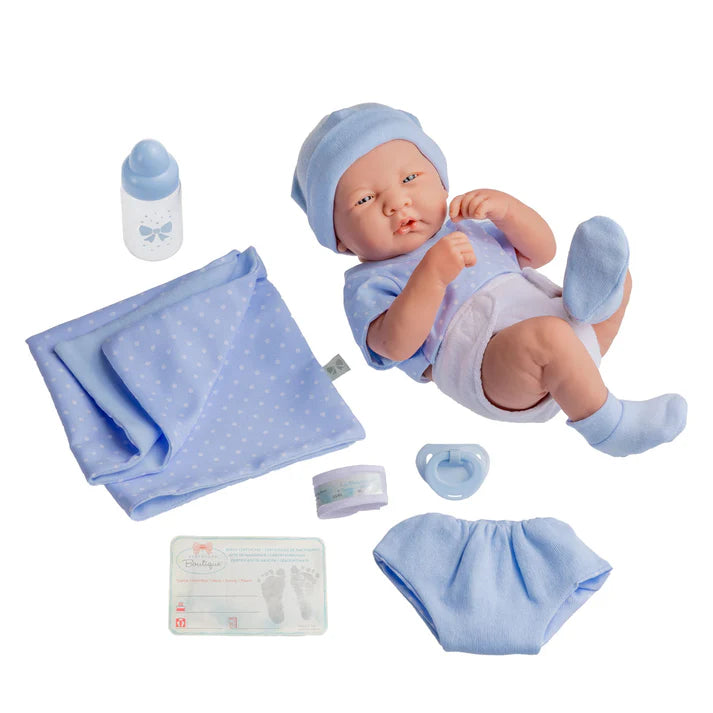 La Newborn Boutique 14 Inch Real Boy Baby Doll-Blue Outfit 9 Pcs Set