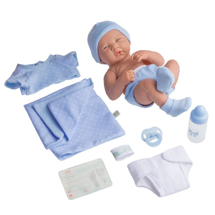 La Newborn Boutique 14 Inch Real Boy Baby Doll-Blue Outfit 9 Pcs Set