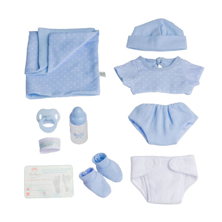 La Newborn Boutique 14 Inch Real Boy Baby Doll-Blue Outfit 9 Pcs Set
