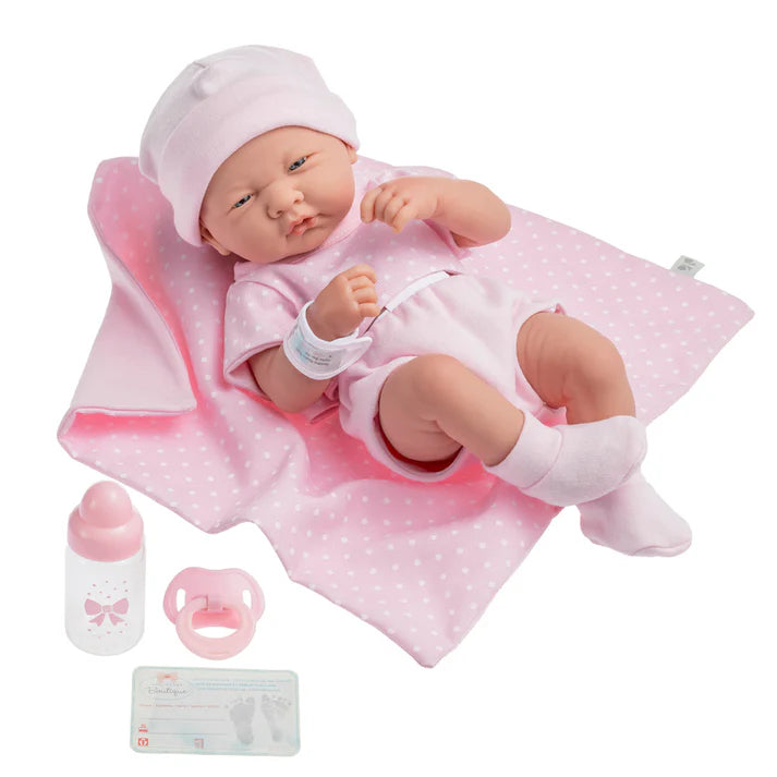 La Newborn Boutique 14 Inch Real Girl Doll-Pink Outfit 9 Pcs Gift Set