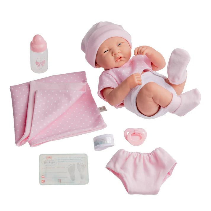 La Newborn Boutique 14 Inch Real Girl Doll-Pink Outfit 9 Pcs Gift Set