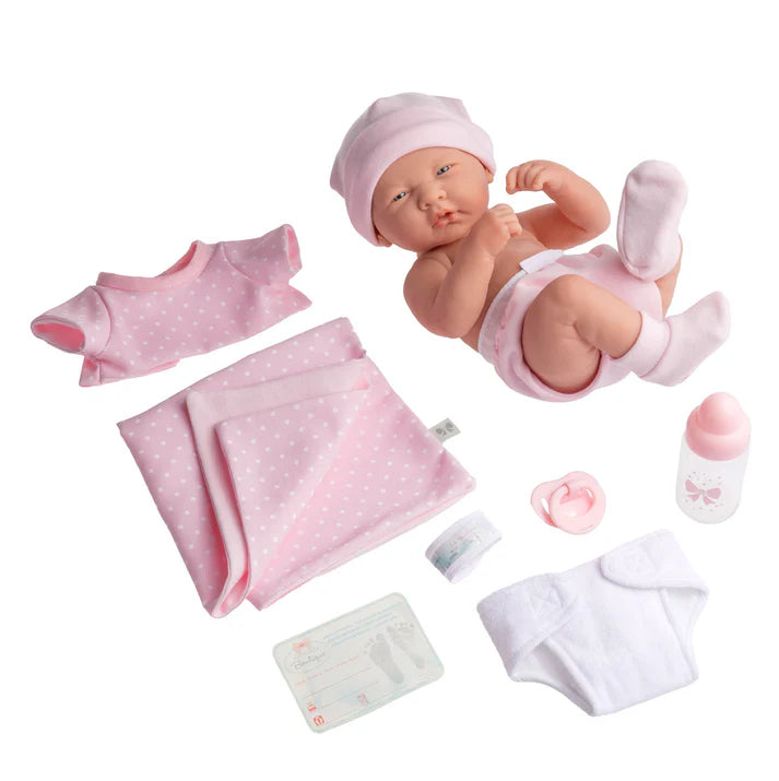 La Newborn Boutique 14 Inch Real Girl Doll-Pink Outfit 9 Pcs Gift Set