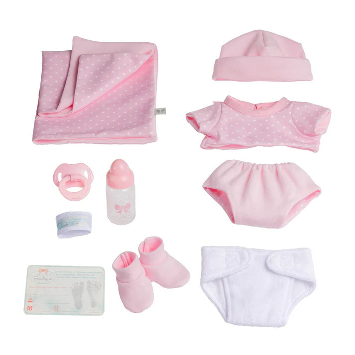La Newborn Boutique 14 Inch Real Girl Doll-Pink Outfit 9 Pcs Gift Set