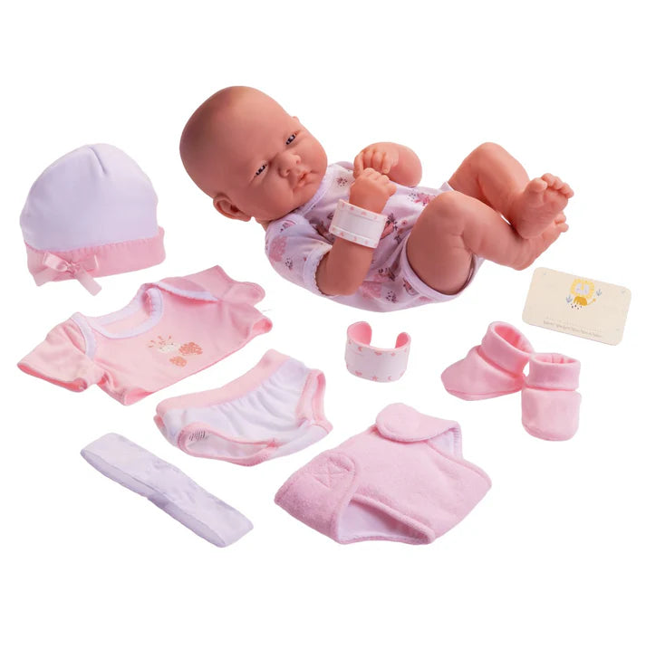 La Newborn Nursery 8 piece Layette Pink Baby Doll Gift Set 14 inch Lifelike Newborn Doll-Accessories-Ages 2+