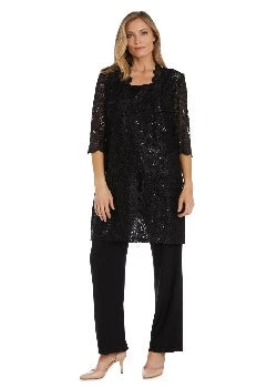 3PCMetallic Tank Top and Pant Set with Jacket Black