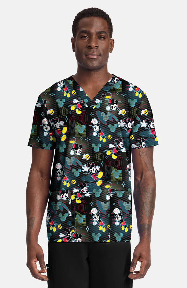 Camiseta Digital Mickey con Estampado y Cuello de Pico para Hombre