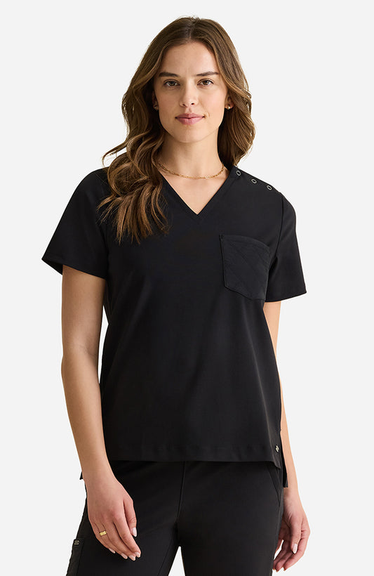 Kiana Knit V-Neck Scrub Top Black