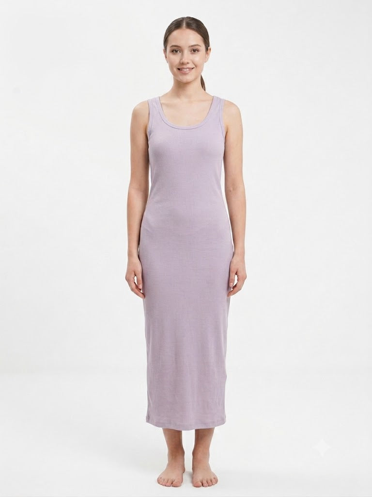 Ladies Ribbed Long Chemise PURPLE