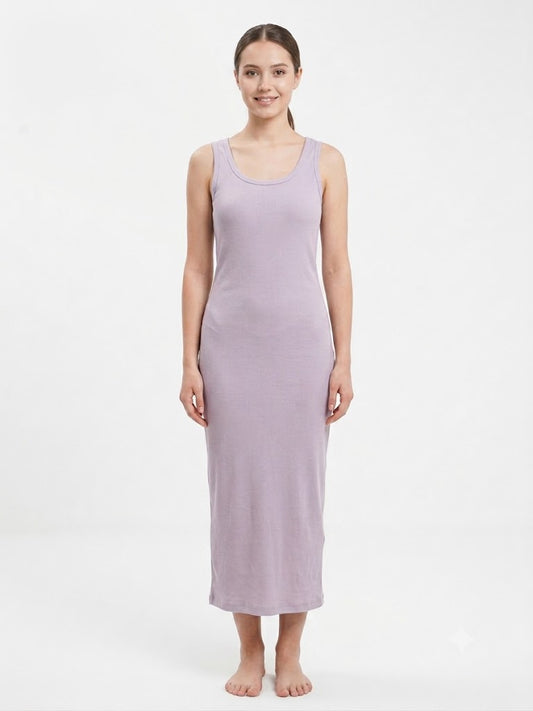 Ladies Ribbed Long Chemise PURPLE