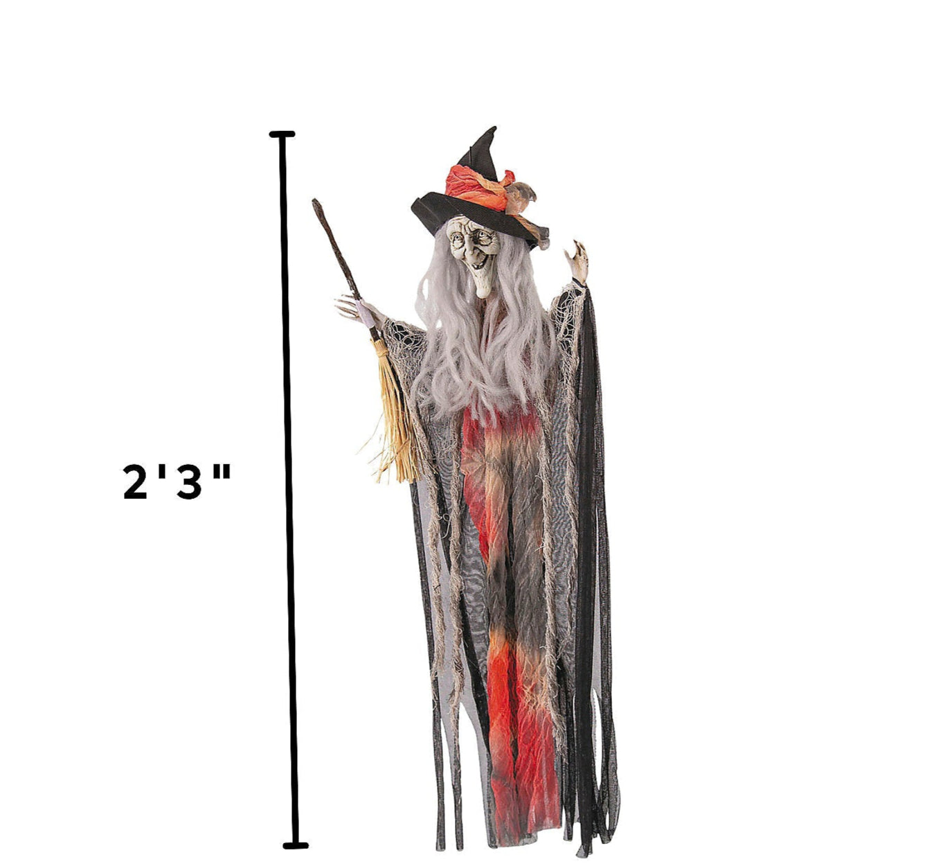 2FT Hanging Witch with Hat & Broom