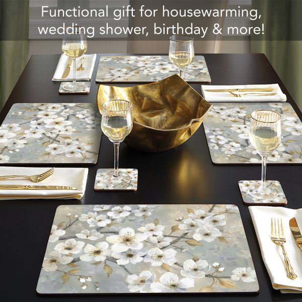 Blossoms Hardboard Cork-Back Placemats  Set 4