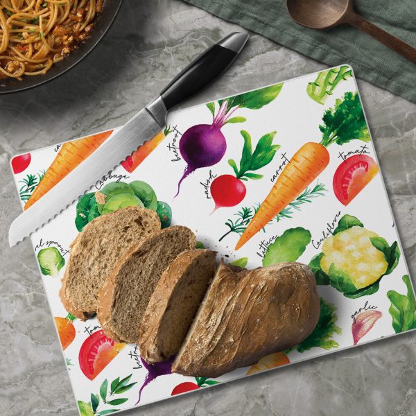 Salvaplatos de vidrio "Deliciosas Verduras" 10″ x 8″