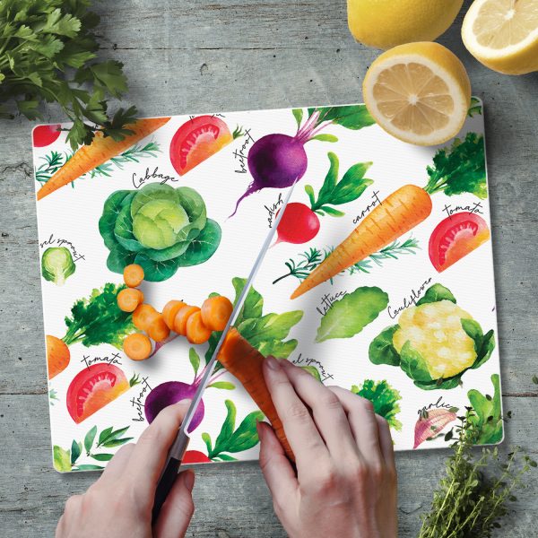 Salvaplatos de vidrio "Deliciosas Verduras" 10″ x 8″
