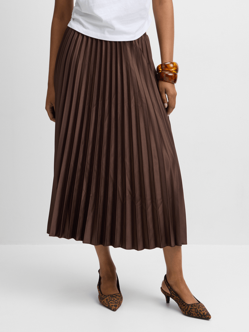 Ladies Solid 36" Pleated Skirt Brown - Liz & Lilli