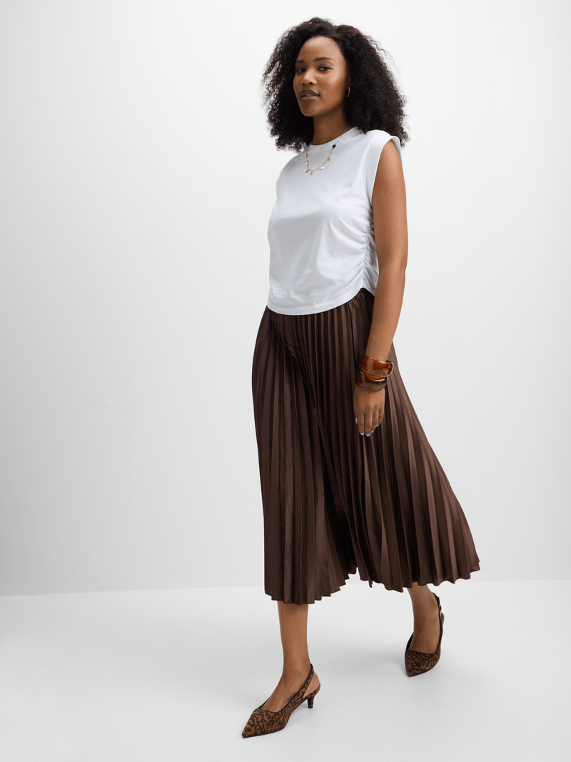 Ladies Solid 36" Pleated Skirt Brown - Liz & Lilli
