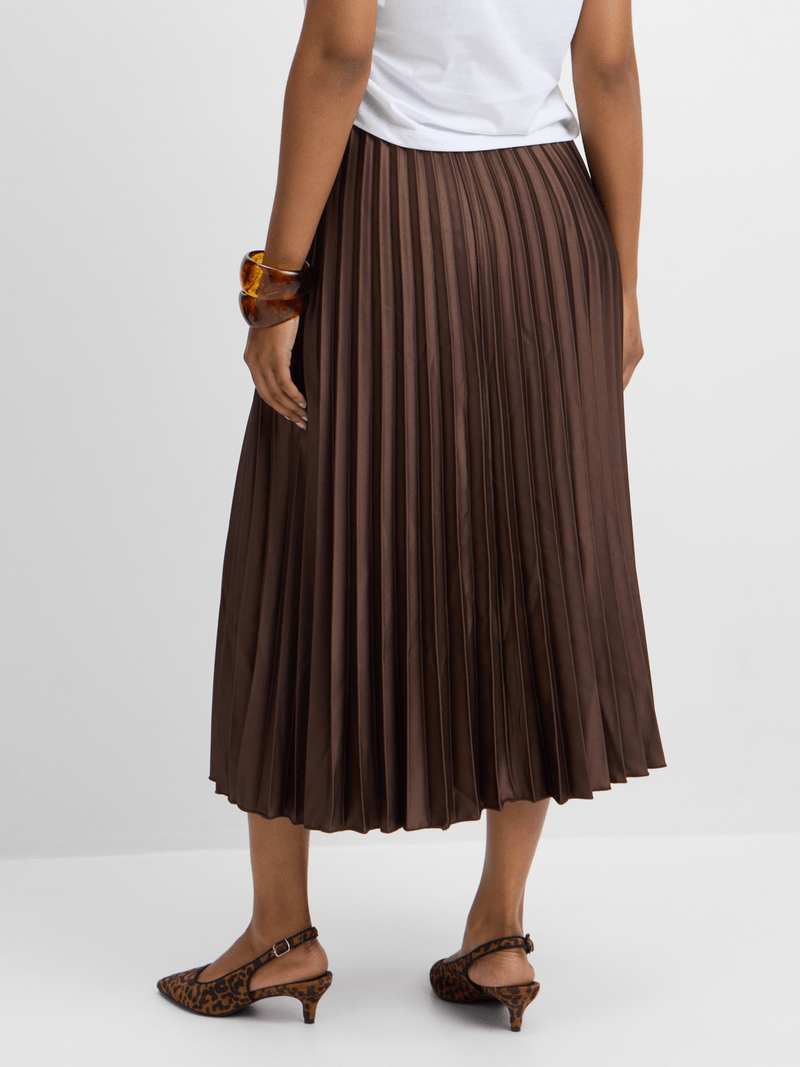 Ladies Solid 36" Pleated Skirt Brown - Liz & Lilli
