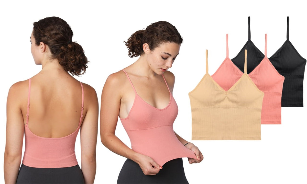 Ribbed Padded Spaghetti Seamless Camisole Tank Yoga Crop Top