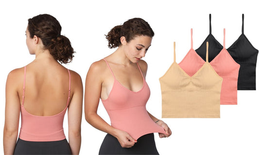 Ribbed Padded Spaghetti Seamless Camisole Tank Yoga Crop Top