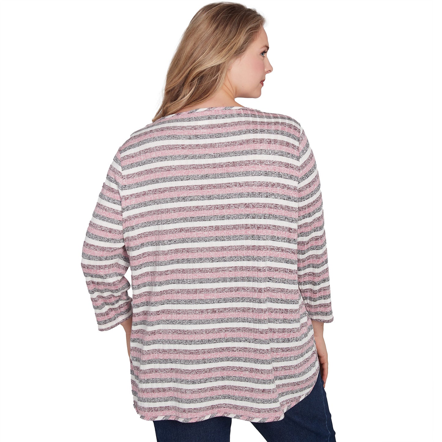 Plus Boat Neck Marled Striped Rib Knit Top Pomegranate  -Ruby Rd