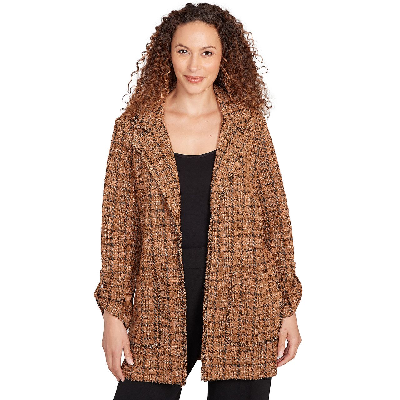 Jacket Chestnut Black Open Front Plaid  - Ruby Rd