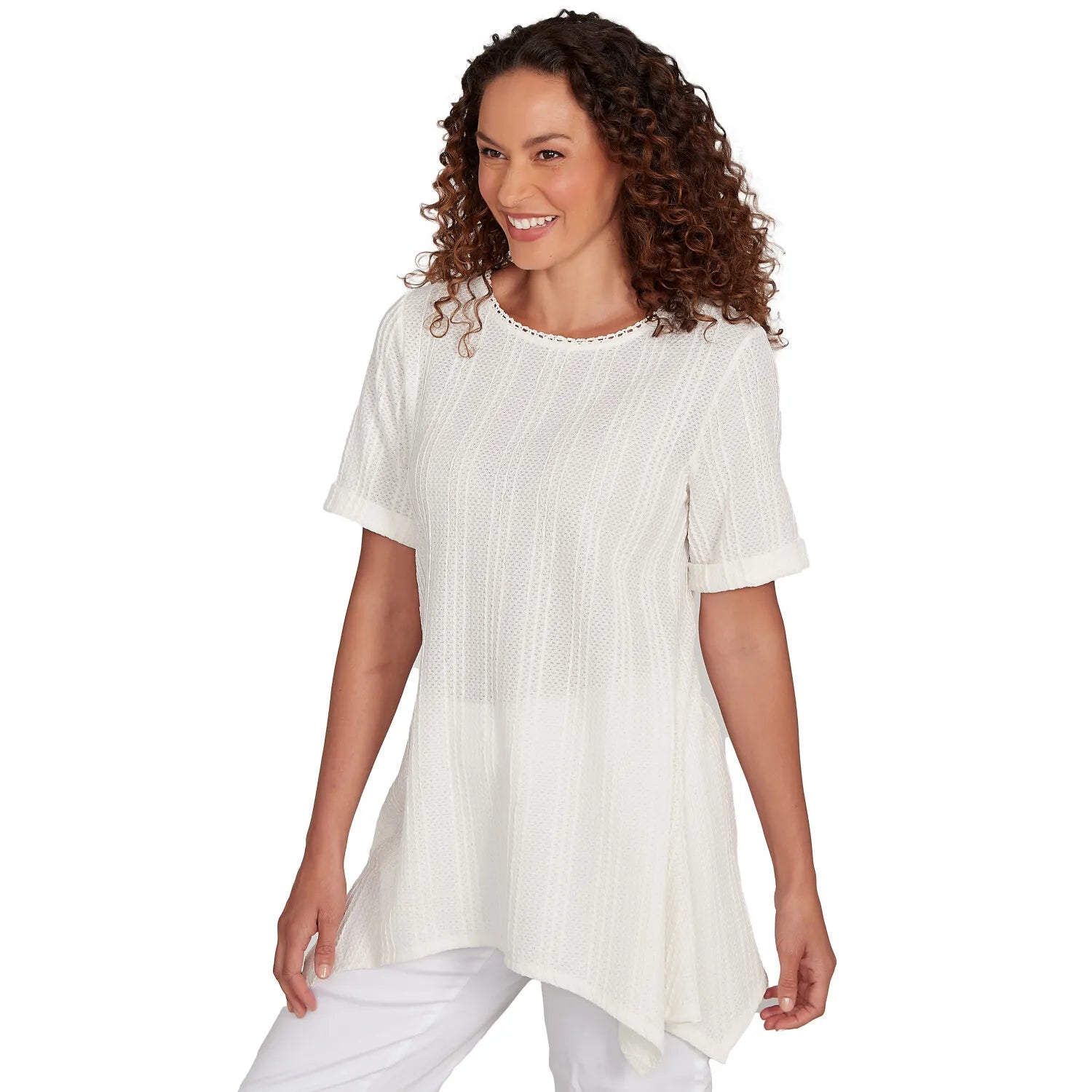Solid Crinkle Knit Tee Ivory  - Ruby Rd