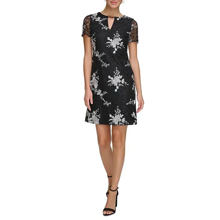 Floral Embroidered Lace Minidress Black/White - Kensie