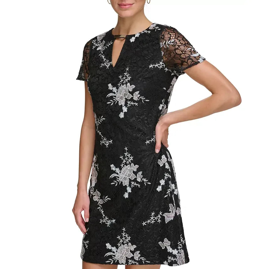 Floral Embroidered Lace Minidress Black/White - Kensie
