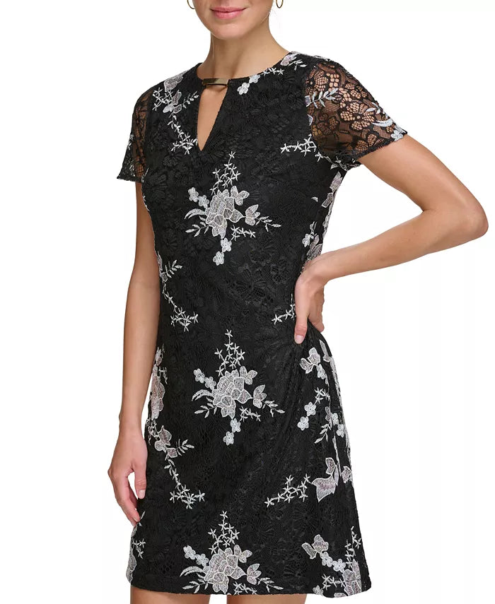 Floral Embroidered Lace Minidress Black/White - Kensie